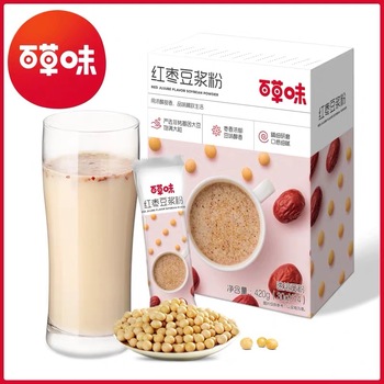【百草味-豆浆粉420g】非转基因原味红枣早餐豆奶袋装速溶