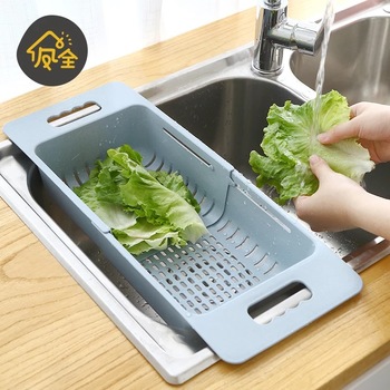 可伸缩洗菜盆沥水篮长方形塑料家用厨房水槽沥水架水池洗碗池收纳