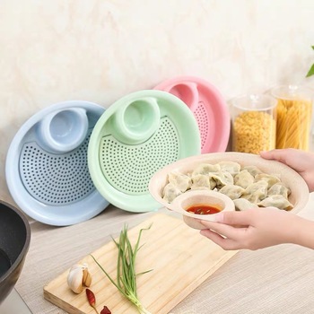 4个装家用饺子盘子创意沥水双层带醋碟小麦秆餐盘碟子蒸盘水饺盘