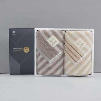 洁丽雅慢生活毛巾礼盒2条装纯棉A类面巾新疆长绒棉绅士礼盒舒适柔软吸水毛巾 74*34cm 浅棕+深棕 110g/条