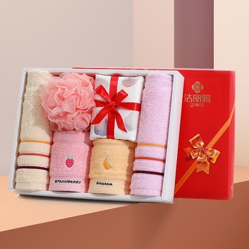 丽雅毛巾礼盒6件套大礼盒纯棉吸水毛巾多条装带浴花20230005