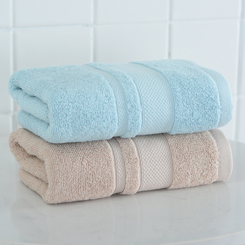 洁丽雅（Grace）抗菌毛巾纯棉素色良品加厚长绒棉毛巾2条装 兰色+棕色 72*35cm 110g/条20230021